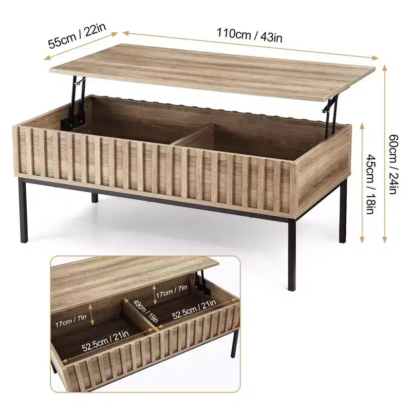 Mesa de centro elevable, mesa de centro moderna de mediados de siglo, mesa de centro de madera estilo rústico con compartimento de almacenamiento oculto, mesa de centro rústica
