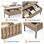 Mesa de centro elevable, mesa de centro moderna de mediados de siglo, mesa de centro de madera estilo rústico con compartimento de almacenamiento oculto, mesa de centro rústica