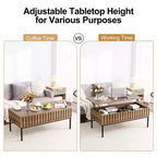Mesa de centro elevable, mesa de centro moderna de mediados de siglo, mesa de centro de madera estilo rústico con compartimento de almacenamiento oculto, mesa de centro rústica