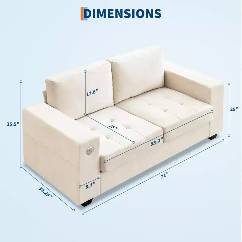 Sofá nube COZONY de 70'', sofá de chenilla de mediados de siglo, asiento profundo, puertos USB, bolsillos laterales, no requiere montaje
