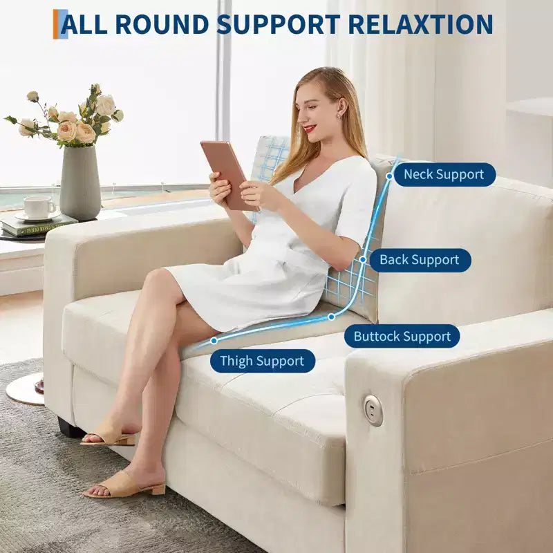 Sofá nube COZONY de 70'', sofá de chenilla de mediados de siglo, asiento profundo, puertos USB, bolsillos laterales, no requiere montaje