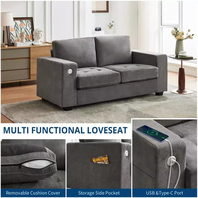 Sofá nube COZONY de 70'', sofá de chenilla de mediados de siglo, asiento profundo, puertos USB, bolsillos laterales, no requiere montaje