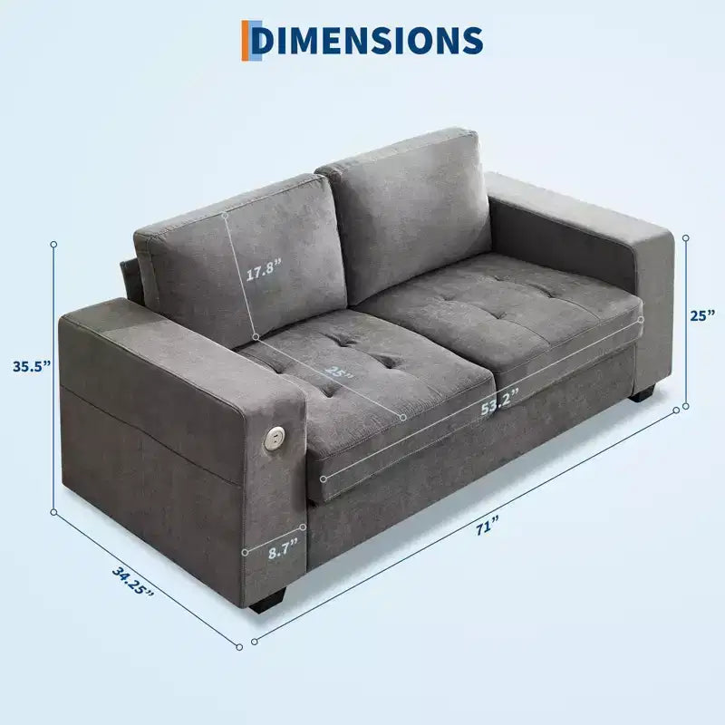 Sofá nube COZONY de 70'', sofá de chenilla de mediados de siglo, asiento profundo, puertos USB, bolsillos laterales, no requiere montaje