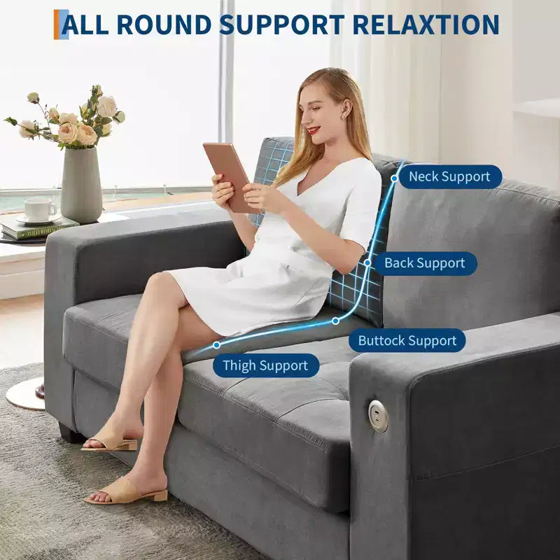 Sofá nube COZONY de 70'', sofá de chenilla de mediados de siglo, asiento profundo, puertos USB, bolsillos laterales, no requiere montaje