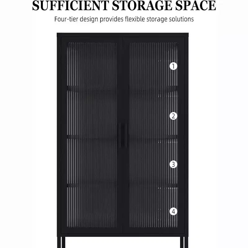Vitrina con puertas de cristal, vitrina curio con estantes ajustables de 3 niveles, mueble de almacenamiento para el hogar, sala de estar y oficina, color negro