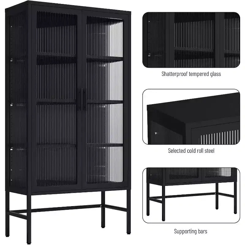 Vitrina con puertas de cristal, vitrina curio con estantes ajustables de 3 niveles, mueble de almacenamiento para el hogar, sala de estar y oficina, color negro