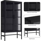 Vitrina con puertas de cristal, vitrina curio con estantes ajustables de 3 niveles, mueble de almacenamiento para el hogar, sala de estar y oficina, color negro