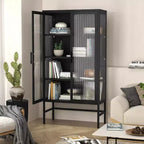 Vitrina con puertas de cristal, vitrina curio con estantes ajustables de 3 niveles, mueble de almacenamiento para el hogar, sala de estar y oficina, color negro