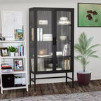 Vitrina con puertas de cristal, vitrina curio con estantes ajustables de 3 niveles, mueble de almacenamiento para el hogar, sala de estar y oficina, color negro