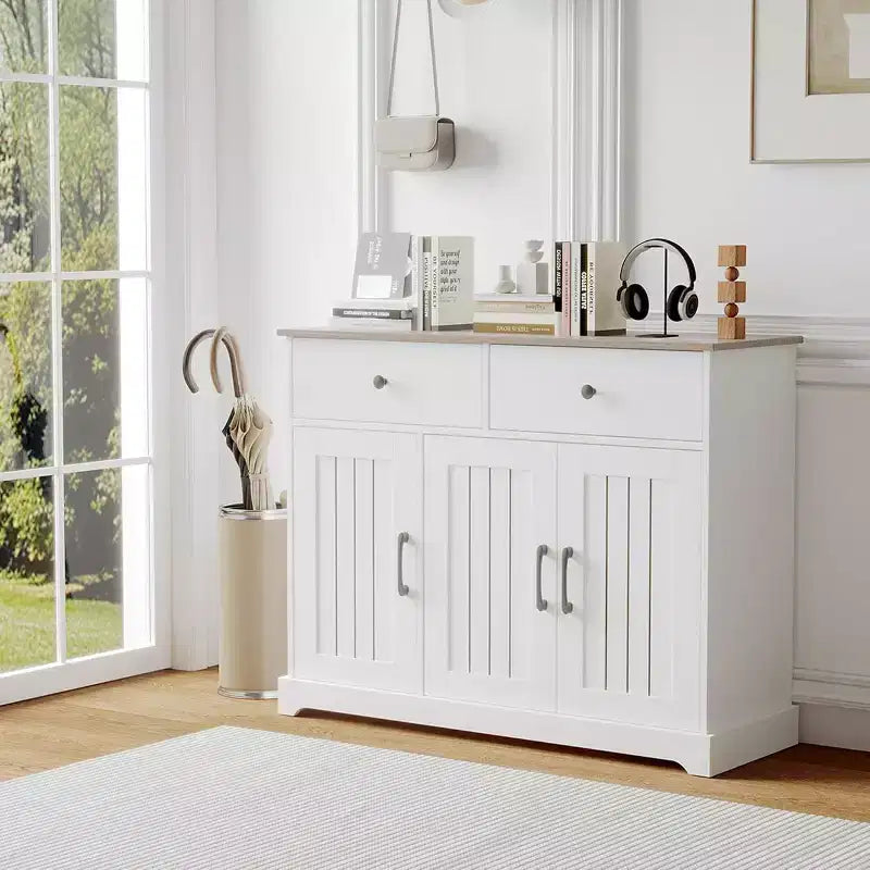 Aparador tipo alacena rústica de 42.5" - Aparador de almacenamiento con cajones y estante ajustable para comedor