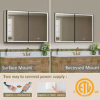 Botiquín de baño con espejo LED, montaje empotrado o en superficie, luz regulable, antivaho, estantes ajustables