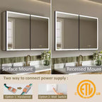 Botiquín de baño con espejo LED, montaje empotrado o en superficie, luz regulable, antivaho, estantes ajustables