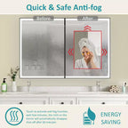 Botiquín de baño con espejo LED, montaje empotrado o en superficie, luz regulable, antivaho, estantes ajustables