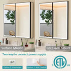 Botiquín de baño con espejo LED, montaje empotrado o en superficie, luz regulable, antivaho, estantes ajustables