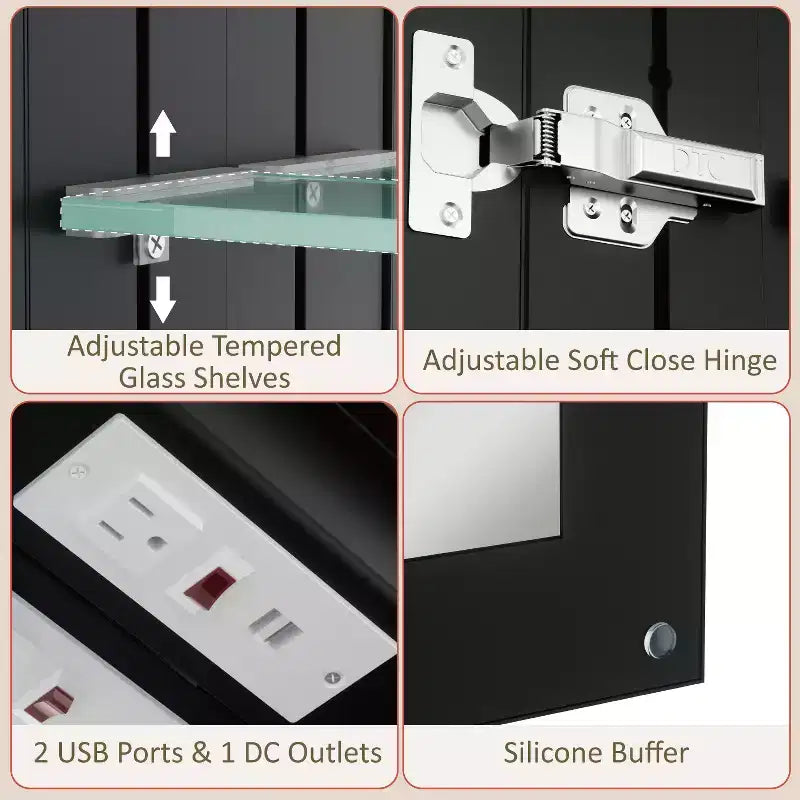 Botiquín de baño con espejo LED, montaje empotrado o en superficie, luz regulable, antivaho, estantes ajustables