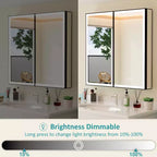 Botiquín de baño con espejo LED, montaje empotrado o en superficie, luz regulable, antivaho, estantes ajustables