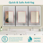 Botiquín de baño con espejo LED, montaje empotrado o en superficie, luz regulable, antivaho, estantes ajustables