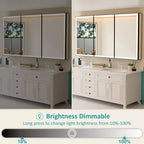 Botiquín de baño con espejo LED, montaje empotrado o en superficie, luz regulable, antivaho, estantes ajustables