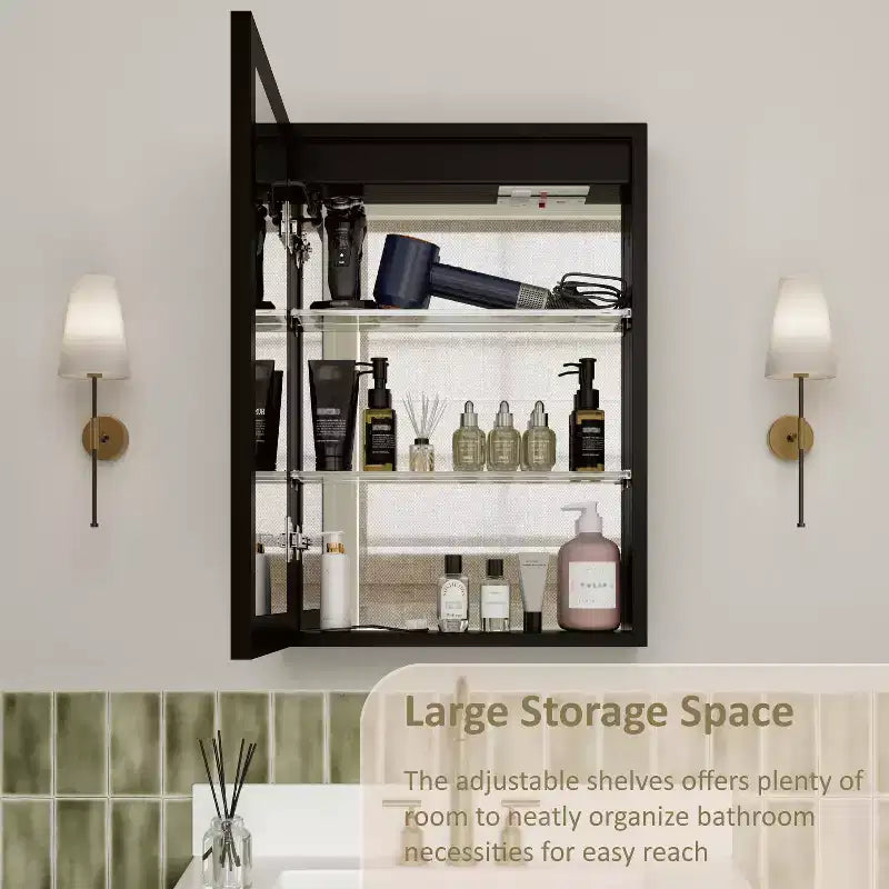 Botiquín de baño con espejo LED, montaje empotrado o en superficie, luz regulable, antivaho, estantes ajustables