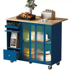 Carro de isla de cocina rodante TROPOW con luz LED, mesa de isla de cocina con estante ajustable con almacenamiento de 2 cajones, isla sobre ruedas