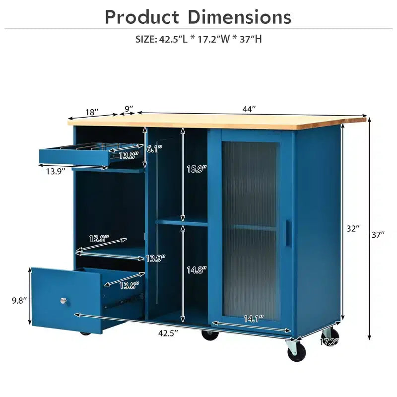 Carro de isla de cocina rodante TROPOW con luz LED, mesa de isla de cocina con estante ajustable con almacenamiento de 2 cajones, isla sobre ruedas