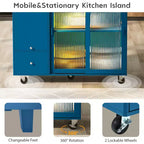 Carro de isla de cocina rodante TROPOW con luz LED, mesa de isla de cocina con estante ajustable con almacenamiento de 2 cajones, isla sobre ruedas