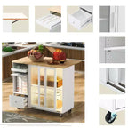 Carro de isla de cocina rodante TROPOW con luz LED, mesa de isla de cocina con estante ajustable con almacenamiento de 2 cajones, isla sobre ruedas