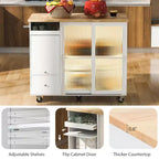 Carro de isla de cocina rodante TROPOW con luz LED, mesa de isla de cocina con estante ajustable con almacenamiento de 2 cajones, isla sobre ruedas