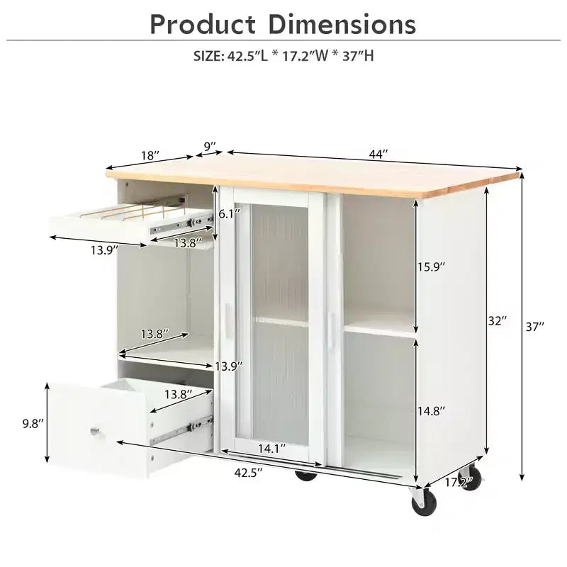 Carro de isla de cocina rodante TROPOW con luz LED, mesa de isla de cocina con estante ajustable con almacenamiento de 2 cajones, isla sobre ruedas
