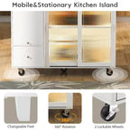 Carro de isla de cocina rodante TROPOW con luz LED, mesa de isla de cocina con estante ajustable con almacenamiento de 2 cajones, isla sobre ruedas