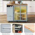 Carro de isla de cocina rodante TROPOW con luz LED, mesa de isla de cocina con estante ajustable con almacenamiento de 2 cajones, isla sobre ruedas