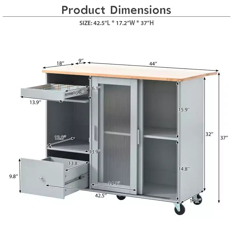 Carro de isla de cocina rodante TROPOW con luz LED, mesa de isla de cocina con estante ajustable con almacenamiento de 2 cajones, isla sobre ruedas