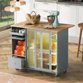 TROPOW Rolling Kitchen Island Cart with LED Light, Adjustable Shelf Kitchen Island Table with Storage 2 Drawers, Island on Wheels