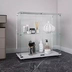 MAYEERTY Tempered Glass Display Cabinet Wine Storage File Cabinet Bluetooth Light Strip Lockable Swivel Casters Living Room Bedroom Office White
