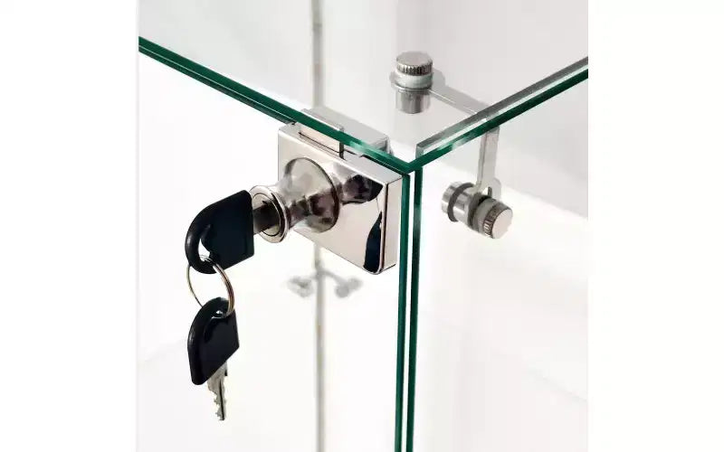 MAYEERTY Vitrina de Vidrio Templado Gabinete de Vino Archivador Tira de Luz Bluetooth Ruedas Giratorias con Cerradura Sala de Estar Dormitorio Oficina Blanco
