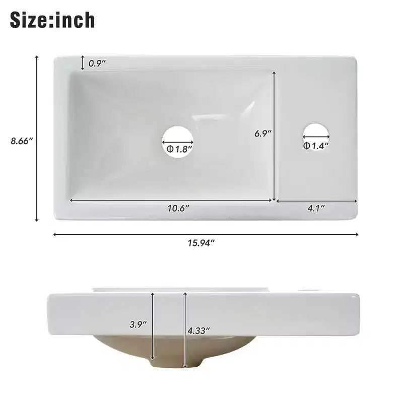 Tocador de baño TROPOW 16 con lavabo, mueble de tocador con puertas de cierre suave, mueble de baño de pared con lavabo flotante para espacios pequeños
