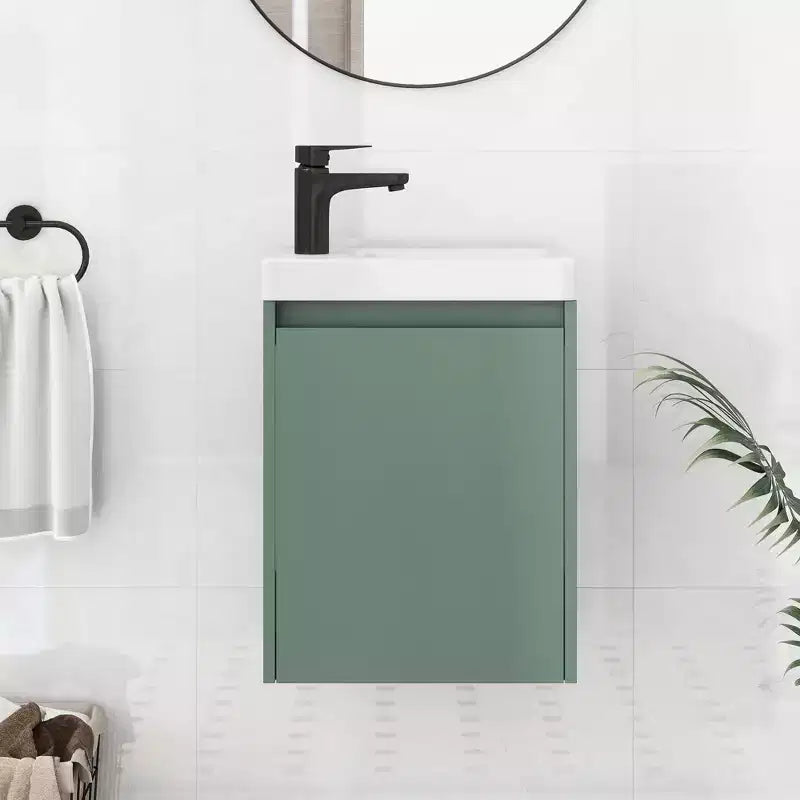 Tocador de baño TROPOW 16 con lavabo, mueble de tocador con puertas de cierre suave, mueble de baño de pared con lavabo flotante para espacios pequeños