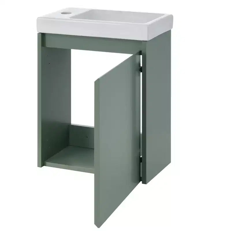 Tocador de baño TROPOW 16 con lavabo, mueble de tocador con puertas de cierre suave, mueble de baño de pared con lavabo flotante para espacios pequeños