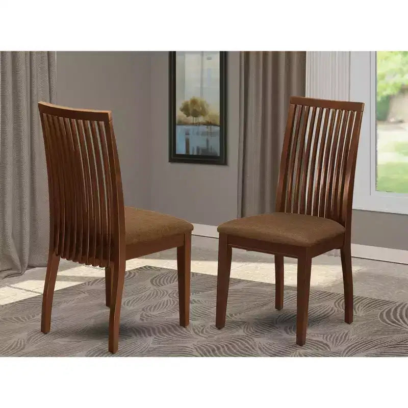 Silla de comedor HomeStock Belmont 2 con tela de lino Sea en acabado caoba