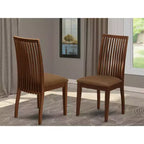 Silla de comedor HomeStock Belmont 2 con tela de lino Sea en acabado caoba