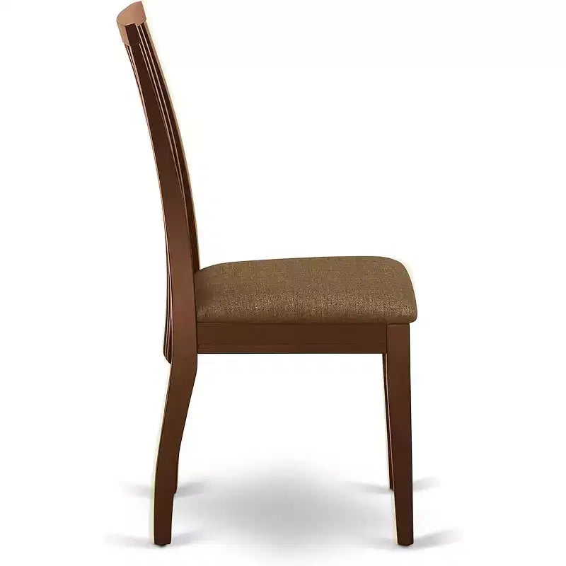 Silla de comedor HomeStock Belmont 2 con tela de lino Sea en acabado caoba