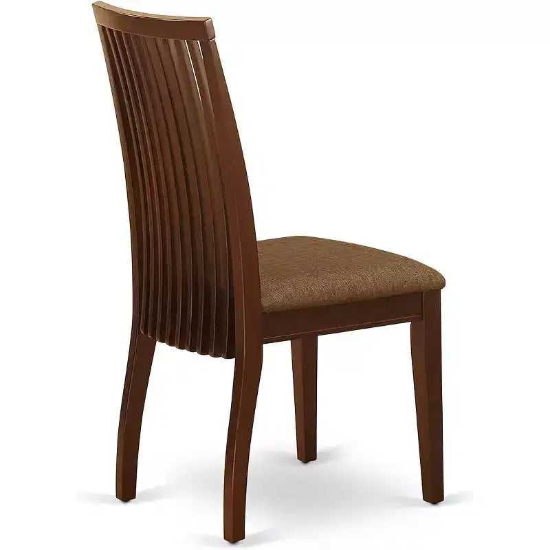 Silla de comedor HomeStock Belmont 2 con tela de lino Sea en acabado caoba