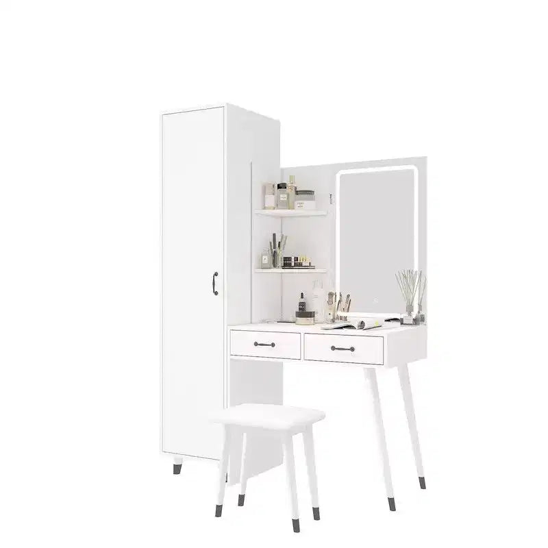 Juego de tocador Karl Home White para maquillaje y armario ropero delgado