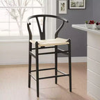 MAYEERTY Taburete de bar tejido con patas en forma de horquilla, completamente ensamblado, color beige, moderno y resistente para isla de cocina