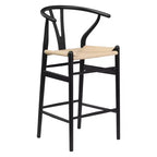 MAYEERTY Taburete de bar tejido con patas en forma de horquilla, completamente ensamblado, color beige, moderno y resistente para isla de cocina