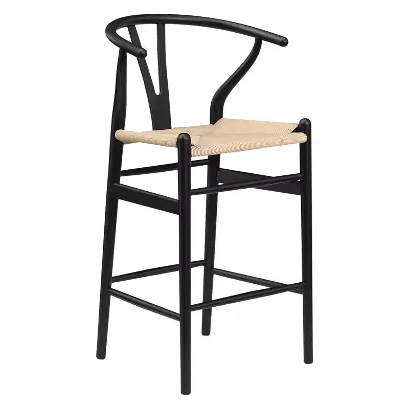 MAYEERTY Taburete de bar tejido con patas en forma de horquilla, completamente ensamblado, color beige, moderno y resistente para isla de cocina