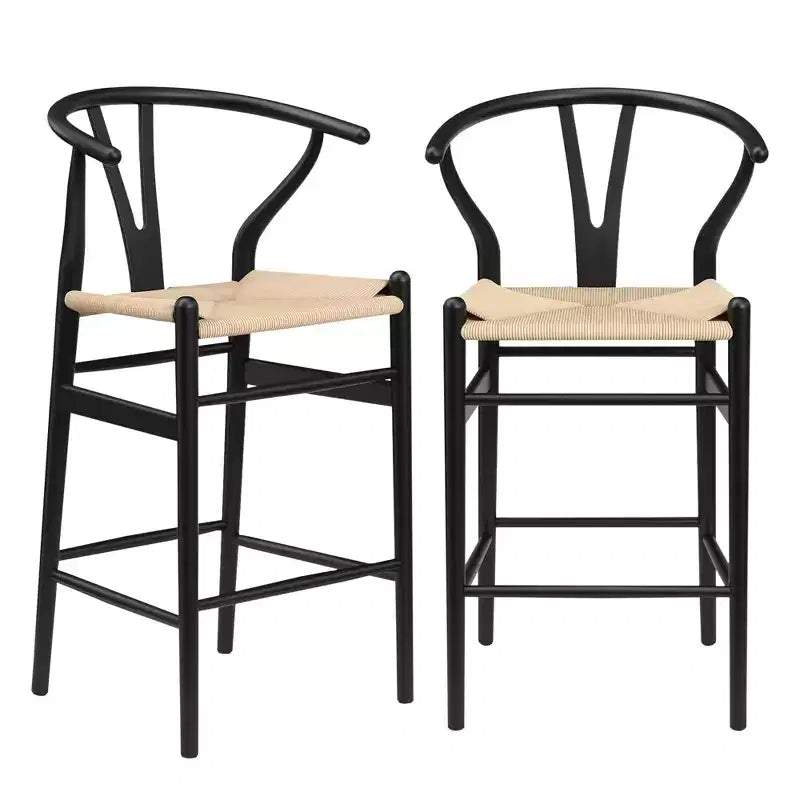 MAYEERTY Taburete de bar tejido con patas en forma de horquilla, completamente ensamblado, color beige, moderno y resistente para isla de cocina