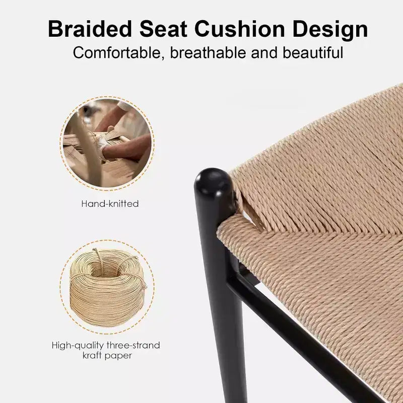 MAYEERTY Taburete de bar tejido con patas en forma de horquilla, completamente ensamblado, color beige, moderno y resistente para isla de cocina