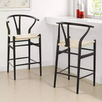 MAYEERTY Taburete de bar tejido con patas en forma de horquilla, completamente ensamblado, color beige, moderno y resistente para isla de cocina