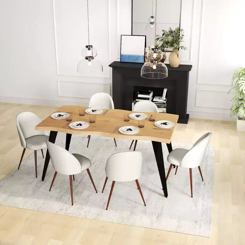 Mesa de comedor rectangular para 6 de Homy Casa 63, mesa moderna con aspecto de madera y patas de metal negro